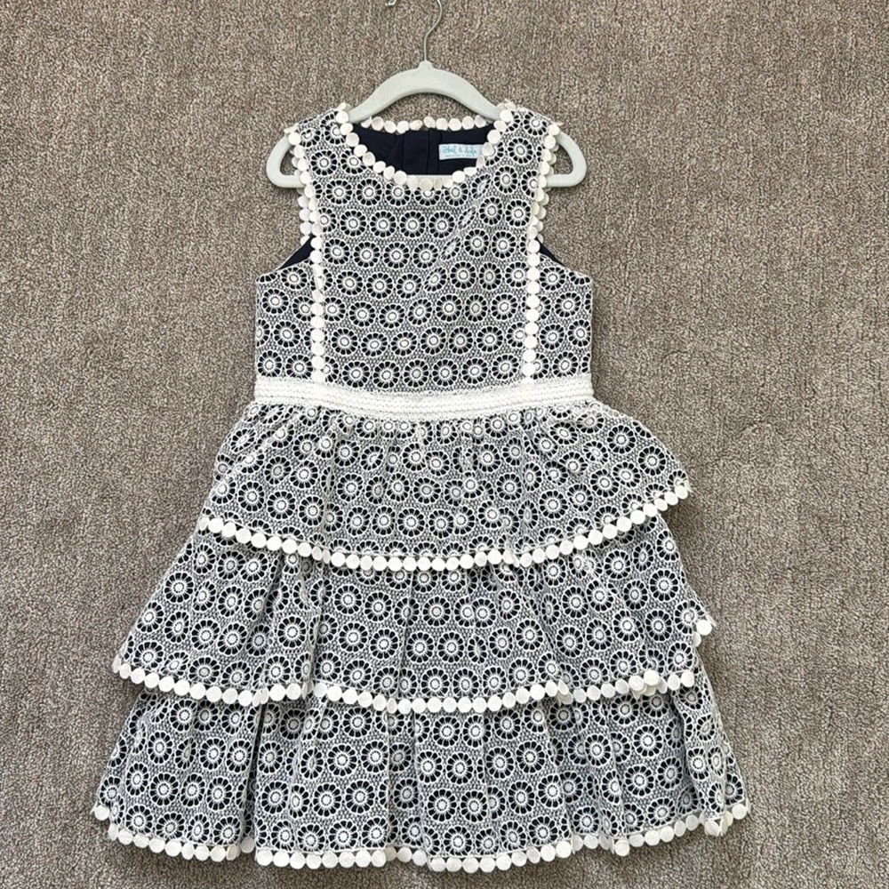 Abel and Lula dress navy/white size 8/128 cm like new. Lined. Back zipper